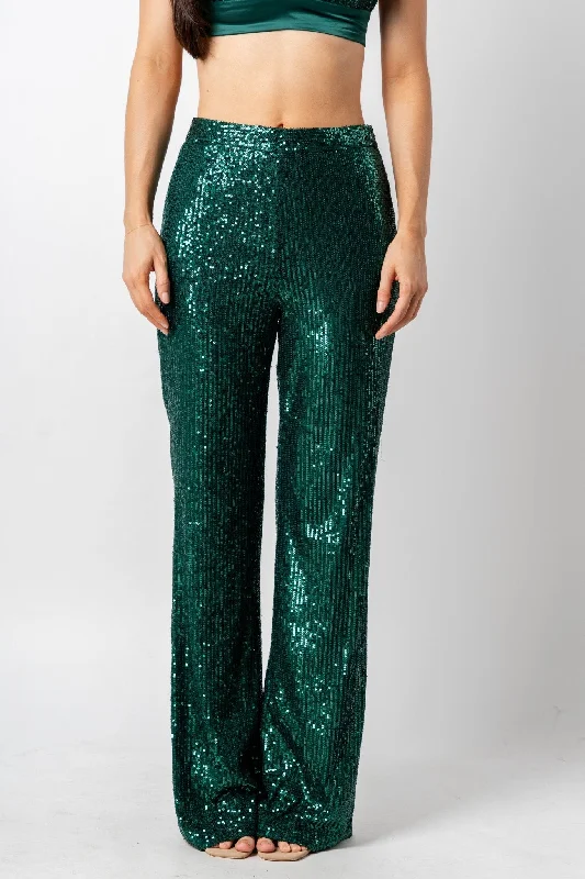 Sequin wide leg pants green