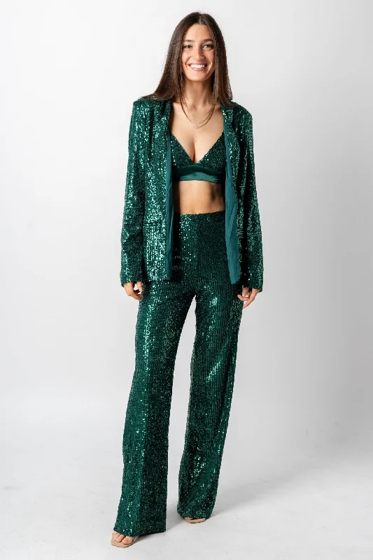 Sequin wide leg pants green