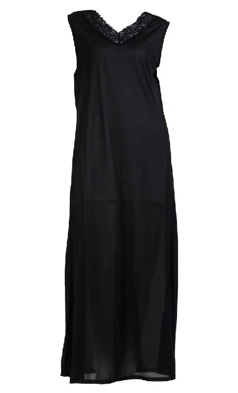 Laced Neckline And Sleeveless Under Dress Full Length Slip On Lining