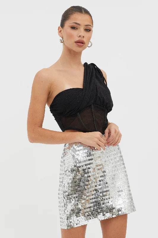 Starry December Sequin Mini Skirt Silver