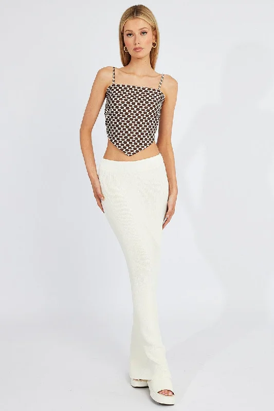 White Knit Skirt Maxi High Rise