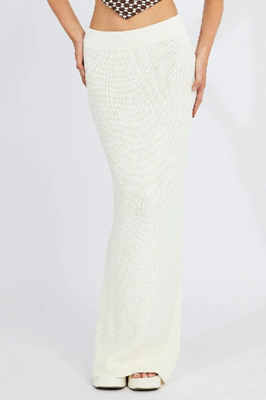 White Knit Skirt Maxi High Rise