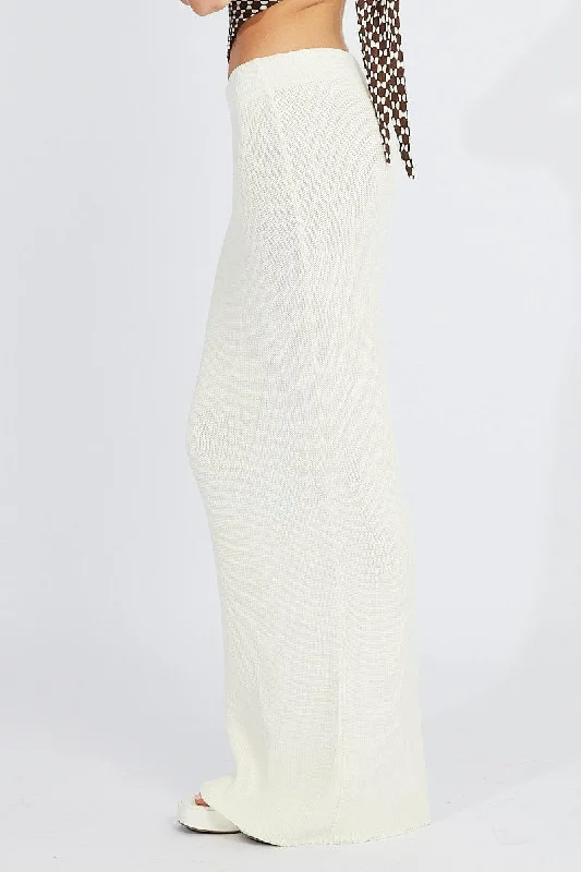 White Knit Skirt Maxi High Rise