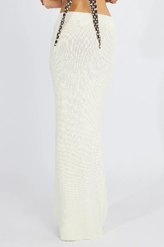 White Knit Skirt Maxi High Rise