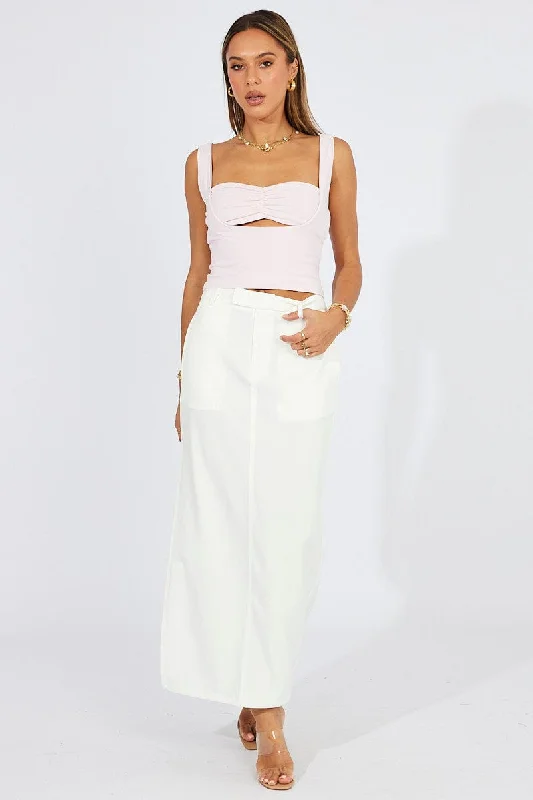 White Mid Skirt Side Split High Rise