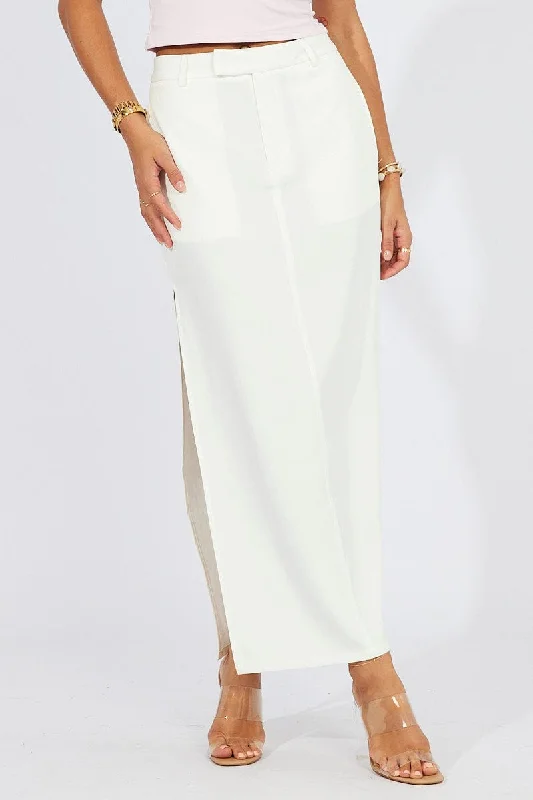 White Mid Skirt Side Split High Rise