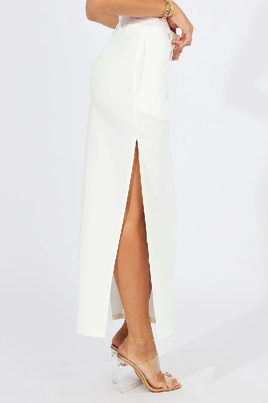 White Mid Skirt Side Split High Rise