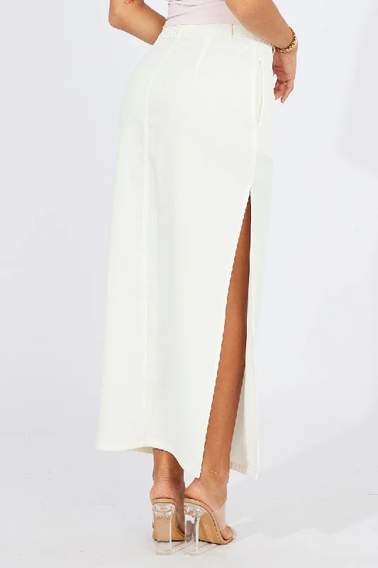 White Mid Skirt Side Split High Rise