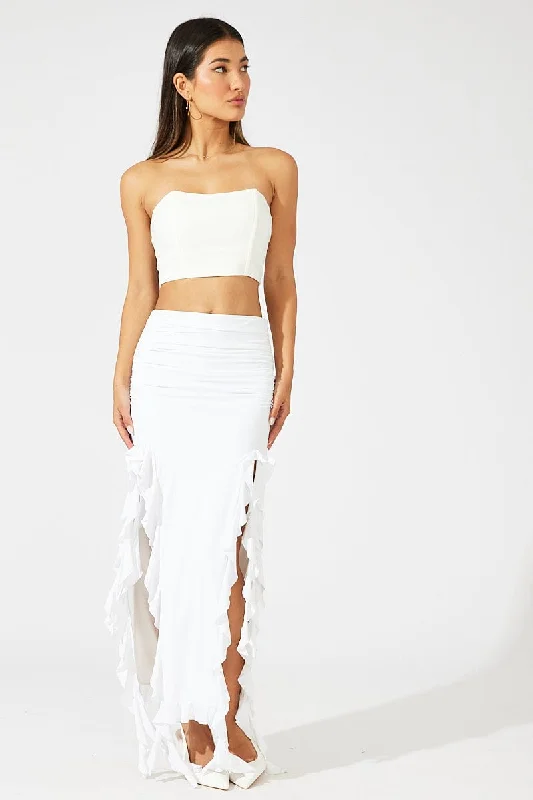 White Ruffle Maxi Skirt