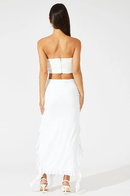 White Ruffle Maxi Skirt