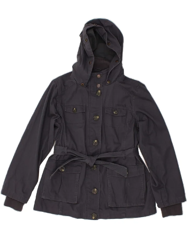 ANIMAL Womens Hooded Utility Jacket UK 12 Medium Navy Blue Cotton