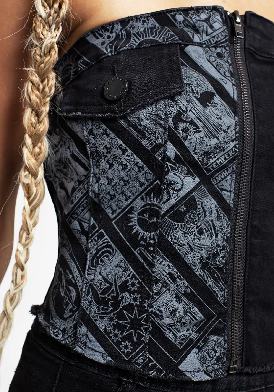 Cartomancy Spliced Zipped Denim Corset