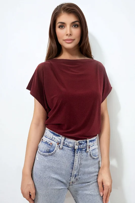 FINLEY BERRY BATWING TOP WITH SLASHED NECKLINE