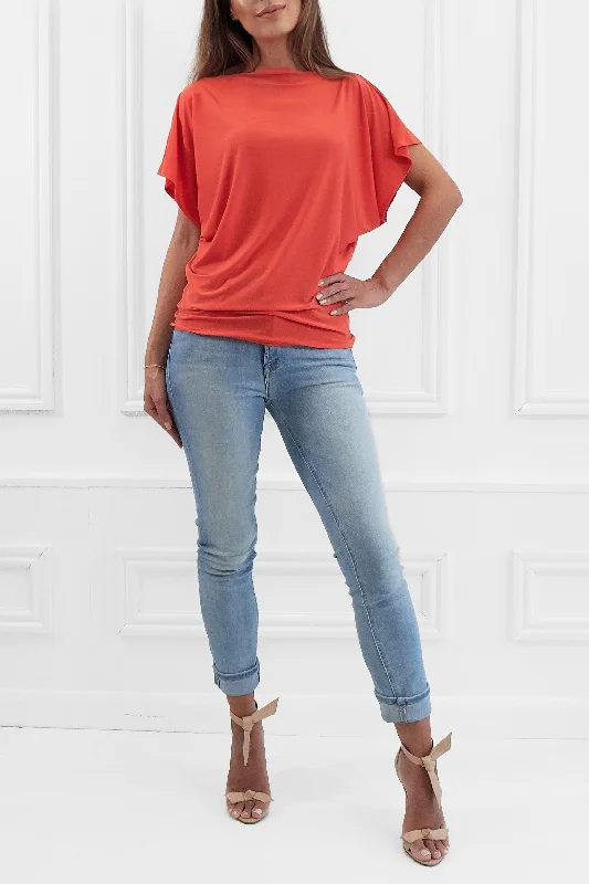 FINLEY ORANGE BATWING TOP WITH SLASHED NECKLINE