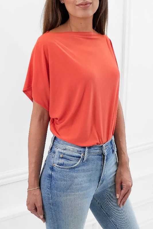 FINLEY ORANGE BATWING TOP WITH SLASHED NECKLINE