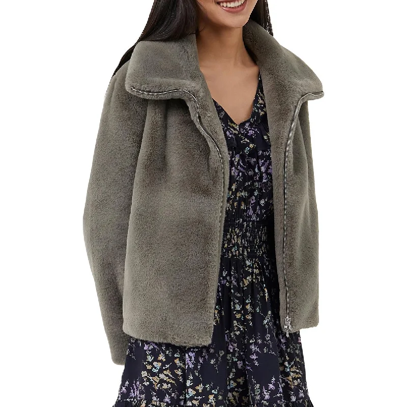 French Connection Womens Warm Casual Faux Fur Coat