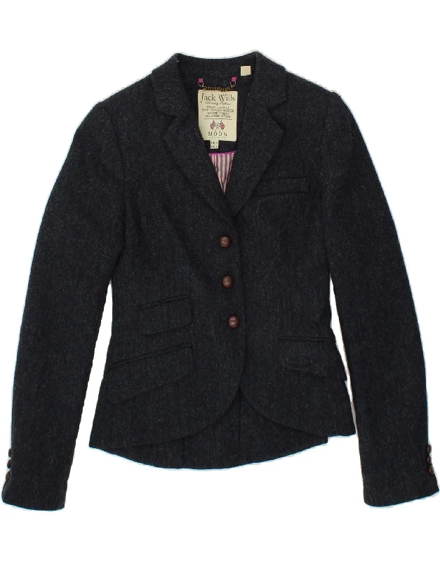 JACK WILLS Womens 3 Button Blazer Jacket UK 8 Small Navy Blue Flecked Wool