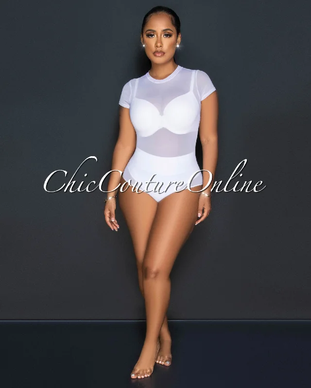 Kaylin White Sheer Mesh Bodysuit