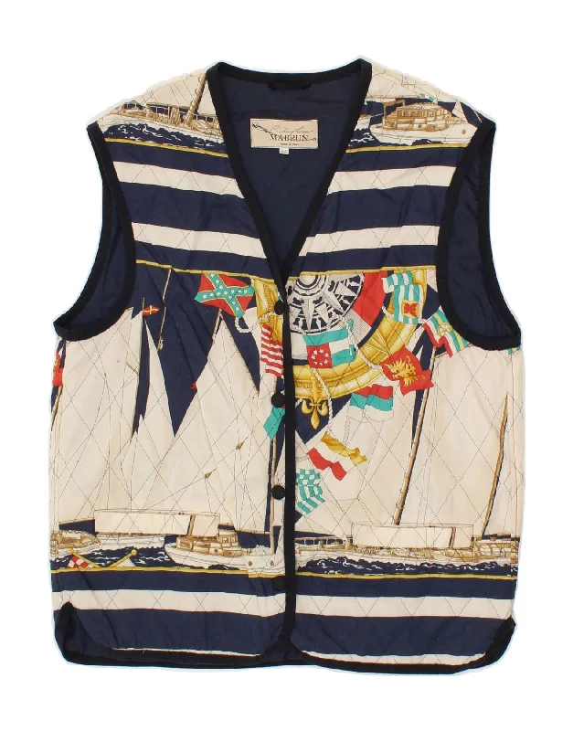 MABRUN Womens Graphic Quilted Gilet IT 44 Medium Navy Blue Cupro Nautical