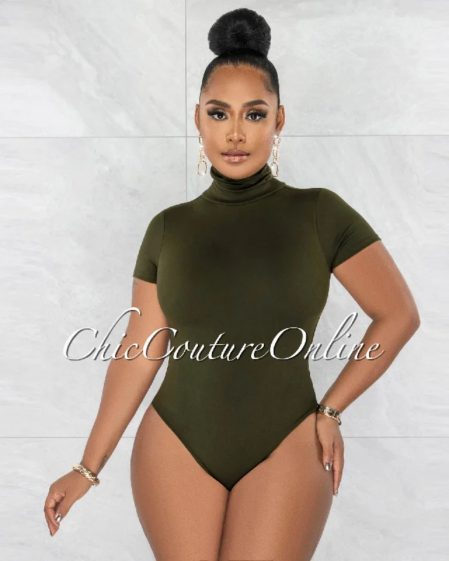 Merlyse Olive Green Mock Neckline Short Sleeves Bodysuit