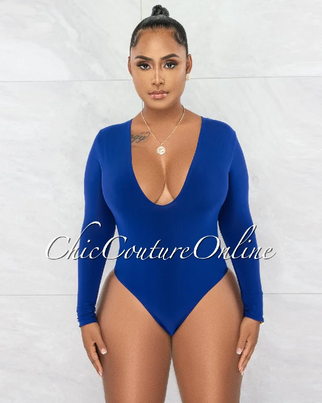 Nilam Royal Blue Depp V Neck Long Sleeves Bodysuit