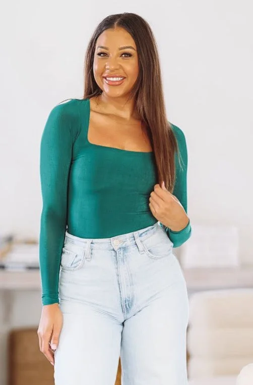 Snatched Square Neck Bodysuit - Green