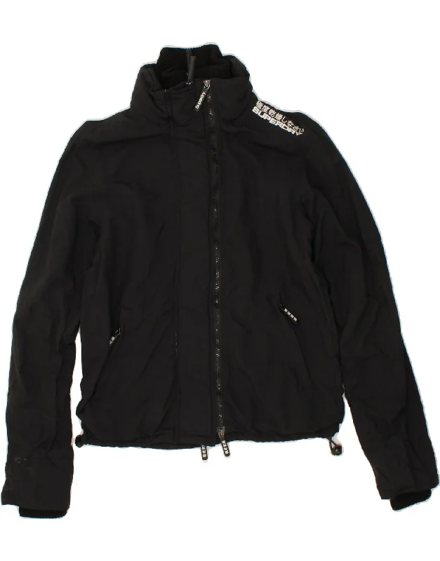 SUPERDRY Womens Graphic Windbreaker Jacket UK 14 Medium Black Nylon