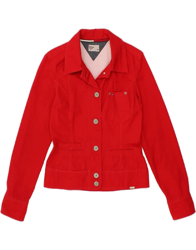 TOMMY HILFIGER Womens Denim Jacket UK 12 Medium Red Cotton