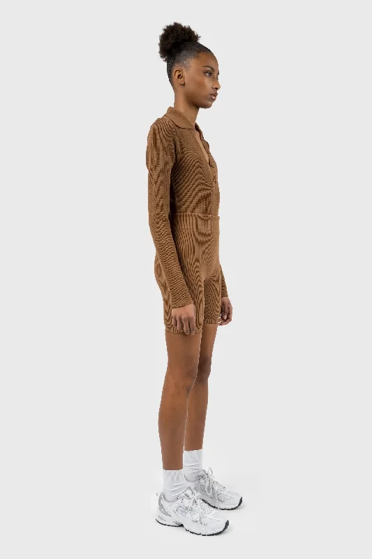 Waffle Ribbed Knitted Long Sleeve Bodysuit