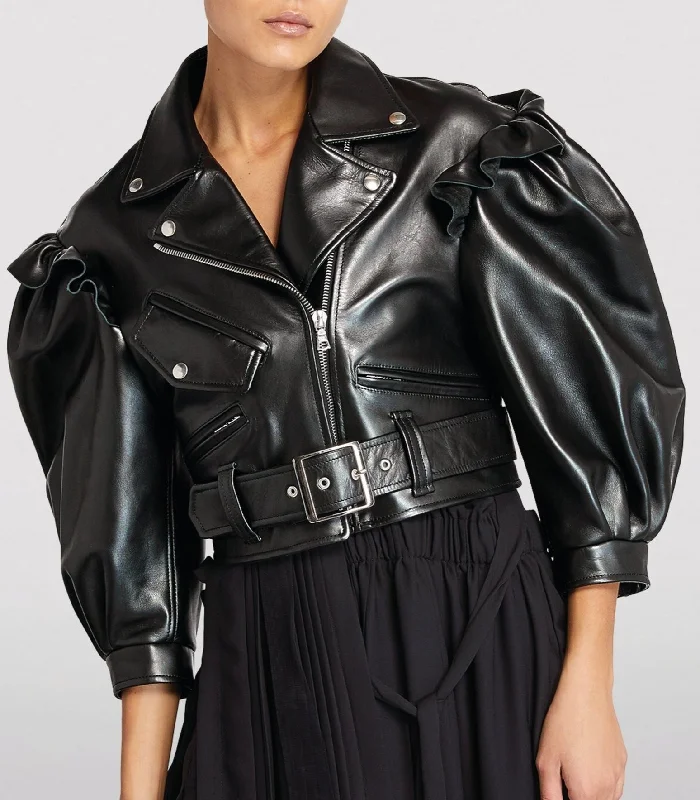 Women Frock Style Leather Jacket