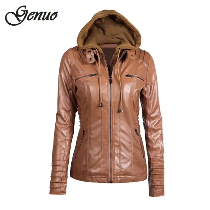 FZ Women's Faux Leather PU Hooded Jacket