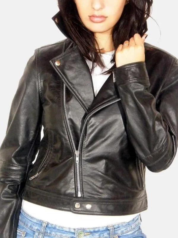 Women's Black Motorcycle Leather Jacket