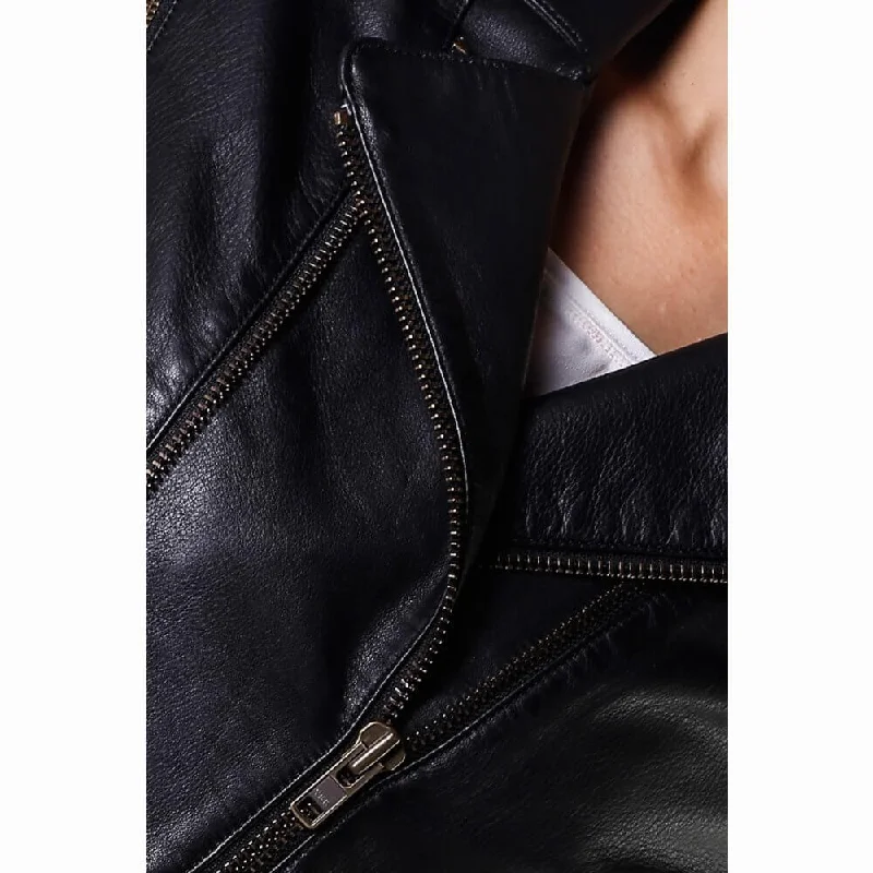 Women's Real Leather Black Moto Jacket