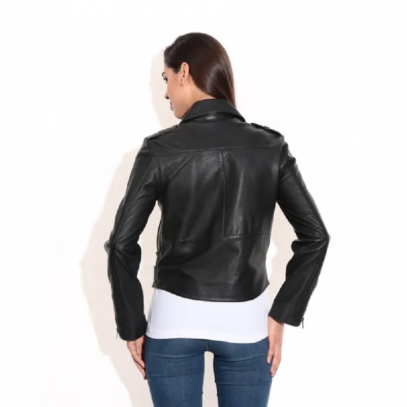 Women's Real Leather Black Moto Jacket