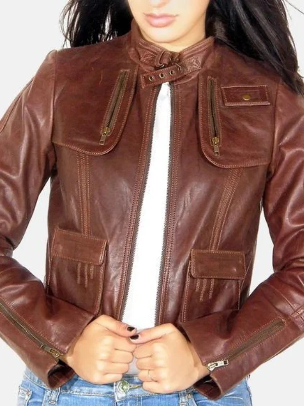 Women's Real Leather Short Biker Jacket