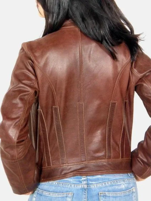 Women's Real Leather Short Biker Jacket