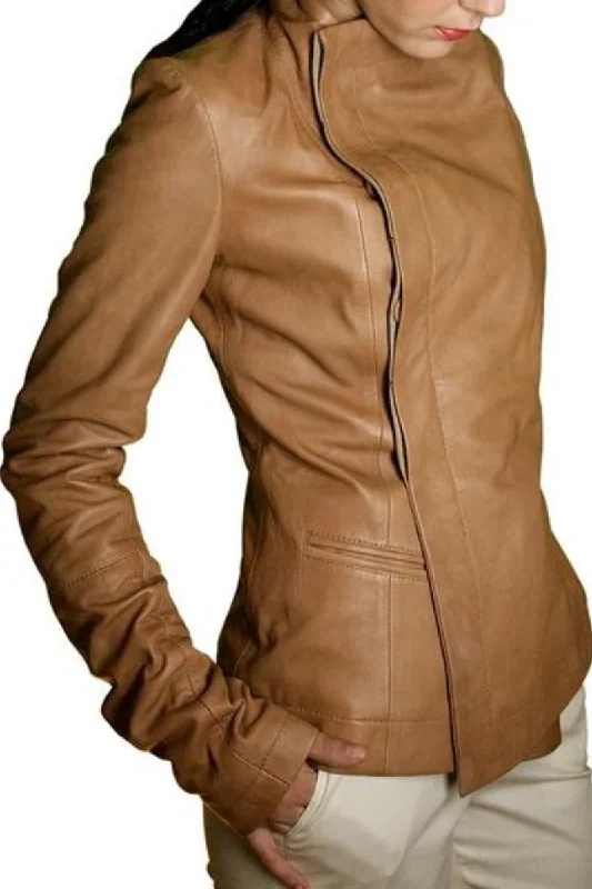 Women's Stylish Brown Real Leather Jacket