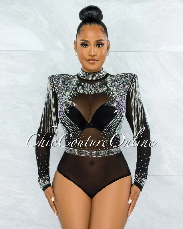 Yonce Ultra Luxe Embellished Padded Shoulders Bodysuit