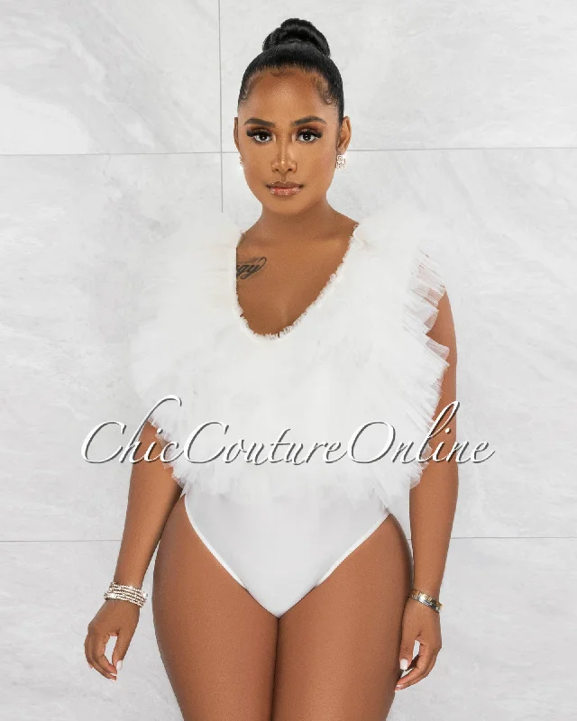 Zonya Ivory Ruffle Tulle Bodysuit