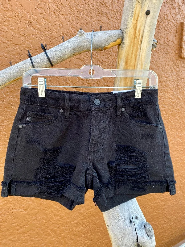 Black Denim Distressed Shorts