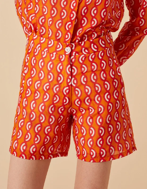 Carlotta Orange Twister Print Silk Voile Shorts