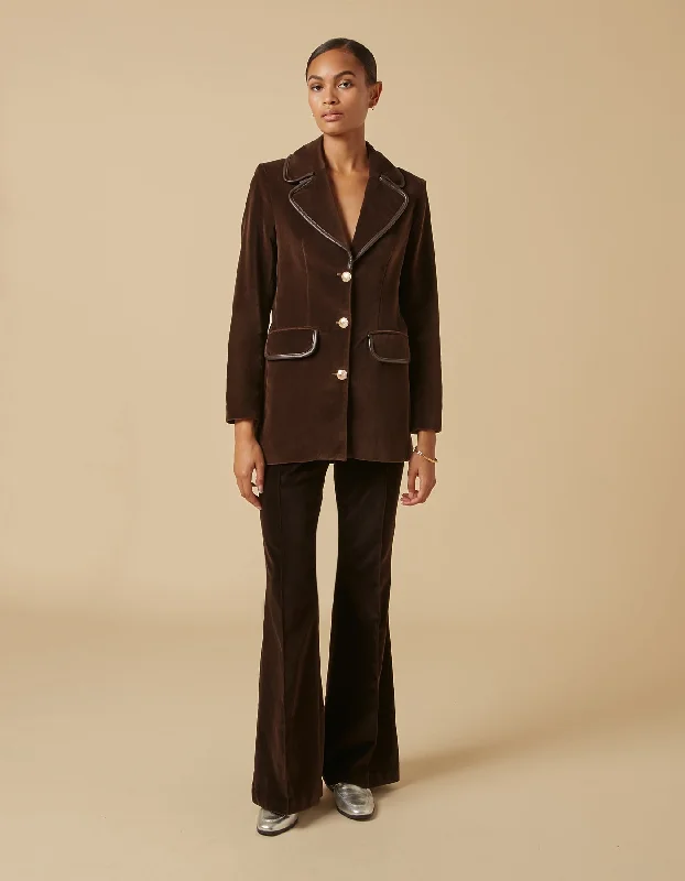 Kelly Chocolate Brown Velvet Trousers