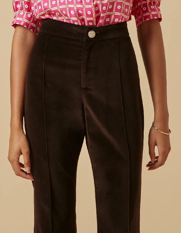 Kelly Chocolate Brown Velvet Trousers