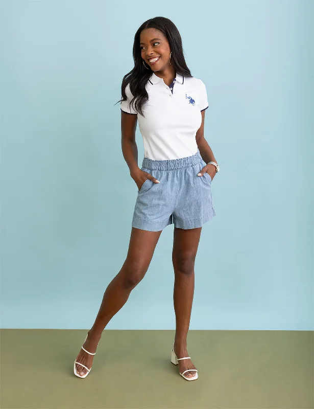 PULL ON CHAMBRAY SHORTS