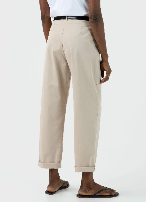 Women's Pleated Chino in Light Stone